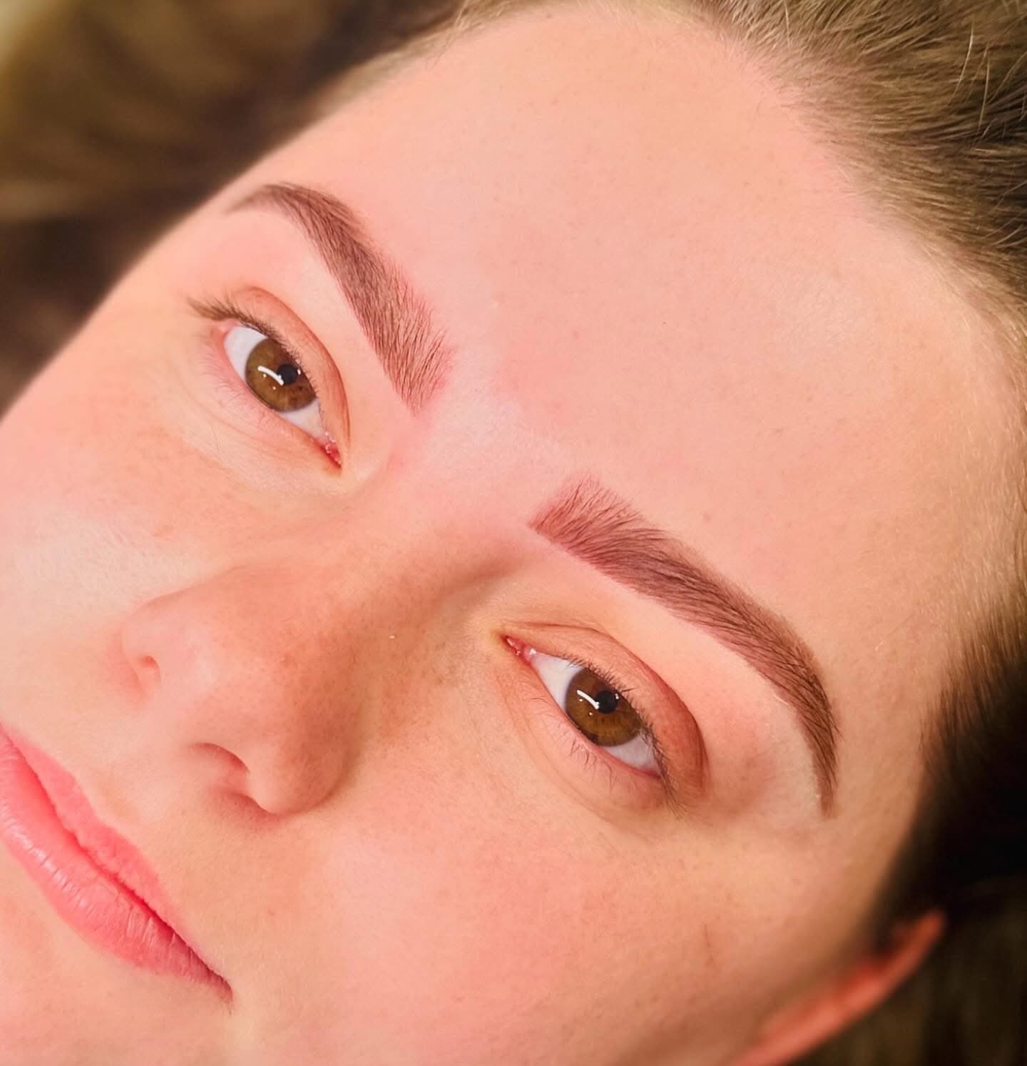 Close-up of softly arched eyebrows with individual hair-like strokes